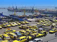 Picture of waiting taxis at the port