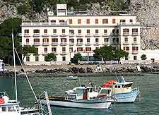 View of waterfront hotel and boats
