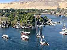View of feluccas cruising on the River Nile