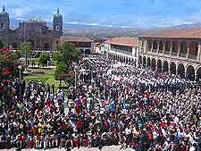 Further view of summer crowds filling the Plaza de Armas