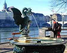 Picture of a traditional Basilisken Brunnen fountain in Basel