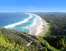 Aerial view of the coastline and beachfront
