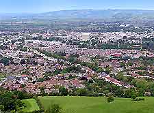 Aerial view showing the townscape and countryside