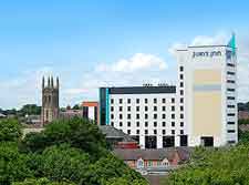 View of the city, showing the cathedral and the Jurys Inn hotel