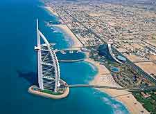 Aerial view of the famous Burj Al Arab Hotel, Dubai, United Arab Emirates (UAE)