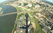 Aerial picture of Dresden cityscape and the River Rhine