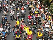 Photo of motorcycle parade in the city centre