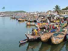 Image of traditional fishing boats on the Elmina coast