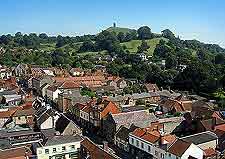 Aerial view of the townscape, with the Tor in the far distance
