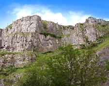 Photo of the famous Cheddar Gorge, located within the Mendip Hills, Somerset, England, UK
