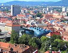 Skyline photo showing the modern Kunsthaus (Arts Centre)