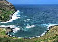 Aerial view of the island's curving coastline