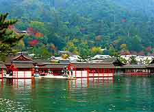 View of traditional Japanese houses at Miyajima