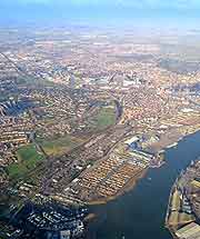 Aerial view of the townscape and estuary
