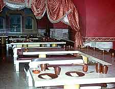 View of eatery tables set for dinner