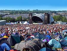 Picture of festival-goers and campers at Glastonbury