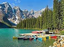 View of kayaks on Lake Moraine