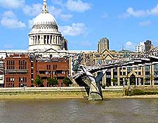 Photo showing the Millennium Bridge and St. Paul's Cathedral, in central London