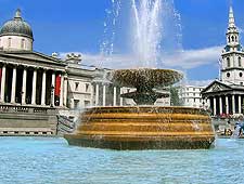 Picture of the famous fountains in Trafalgar Square, London, England, UK