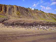 Photo showing the undercliff and fossil beach at Lyme Regis, Dorset, England, UK