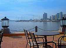 Waterfront image of tables and chairs