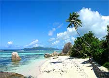 View of the Anse Source d'Argent Beach, located on the Seychelles island of La Digue