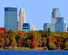 Photo looking at Minneapolis across lake Harriet