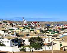 Aerial view across the harbour town of Luderitz, located located on the south-western coast