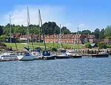 View of yachts at the Bucklers Hard waterfront