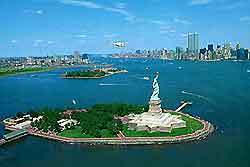 Distant view of New York's famous Statue of Liberty