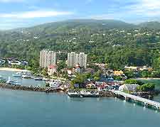 Waterfront photograph, showing harbour and countryside backdrop
