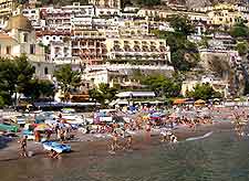 Positano beachfront image, showing summer tourists