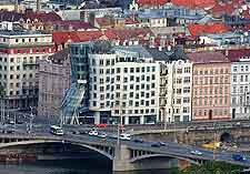 View of riverfront hotels