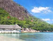 Picture showing beachfront hotel on the island of Praslin