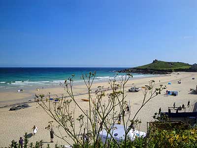 A sunny day at the popular Porthmeor Beach