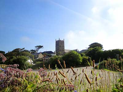 Photo showing the village of Zennor and its small church