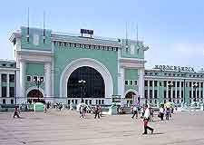 View of public plaza in front of train station