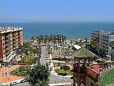 View overlooking hotels near the waterfront