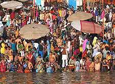 Photo of crowds gathered at a local ghat