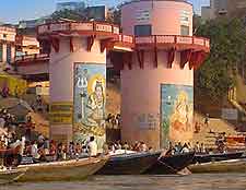 View of locals using the ghats to access the river