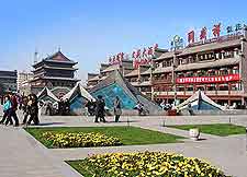 Photo showing the central plaza and Drum Tower