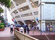 View of spectators arriving at the stadium